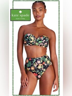 NWT💐Kate Spade High Waist Bikini BOTTOMS ONLY in Floral Rooftop Garden SMALL